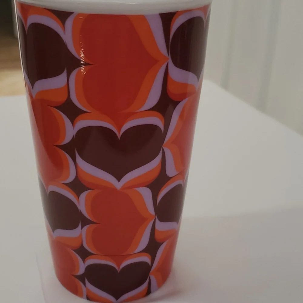 STARBUCKS 2019 VALENTINE'S HEARTS PURPLE RED CERAMIC 12 OZ TUMBLER